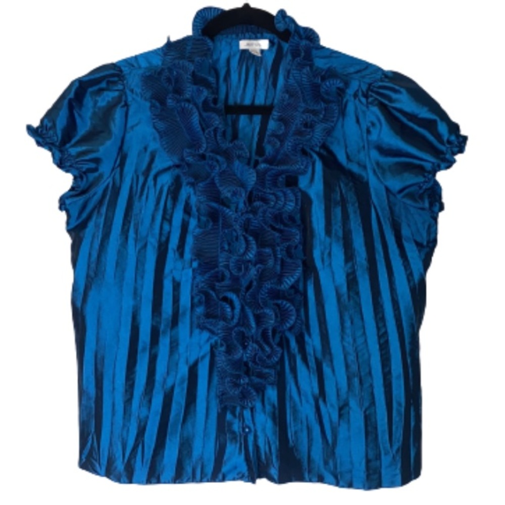 Jaipur Ruffle & Crinkle Teal Short Sleeve Top